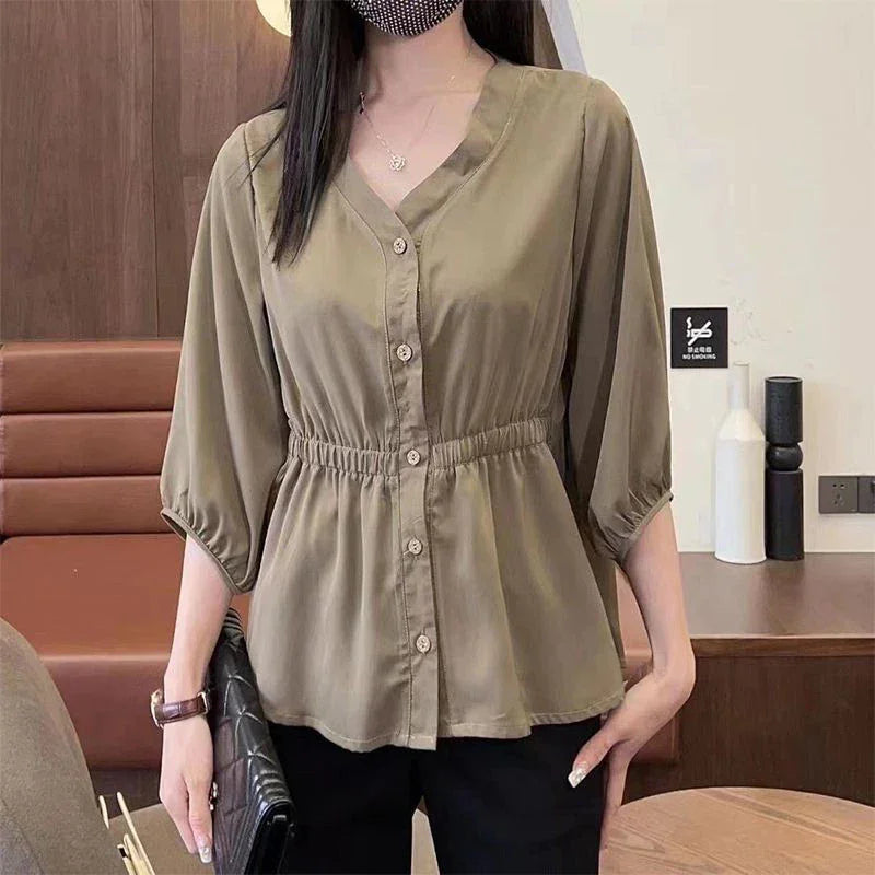 Women's V Neck Casual Fashion Top - 013