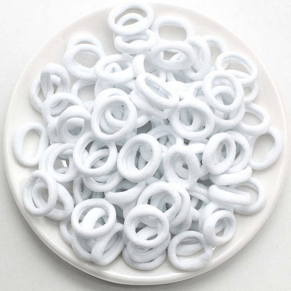 White Color Tiny Seamless Elastic Hair Bands - 40Pcs