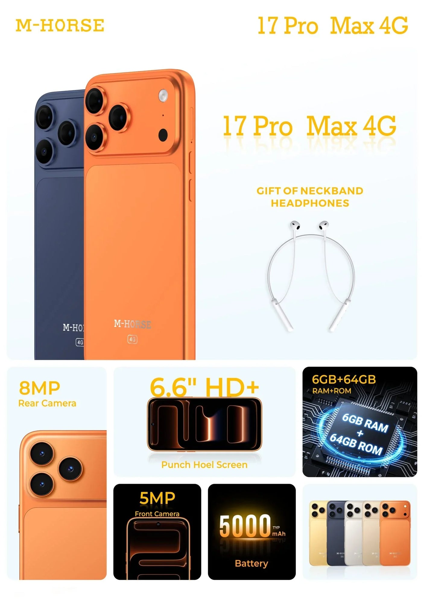 M-HORSE 17 Pro 17 Max 4G 4G 6 جيجابايت رام + 64 جيجابايت روم