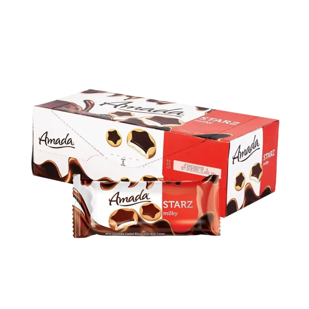 Amada Starz Milky Chocolate Coated Biscuit With Milk Cream - 37.5g × 12 Pcs