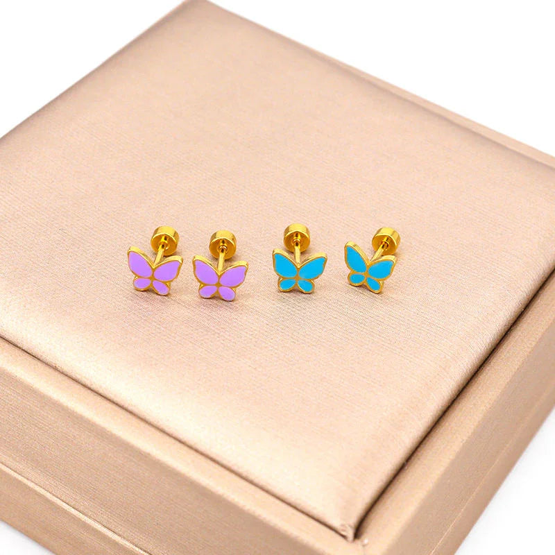 Golden Stainless Steel Butterfly Stud Earrings - 120