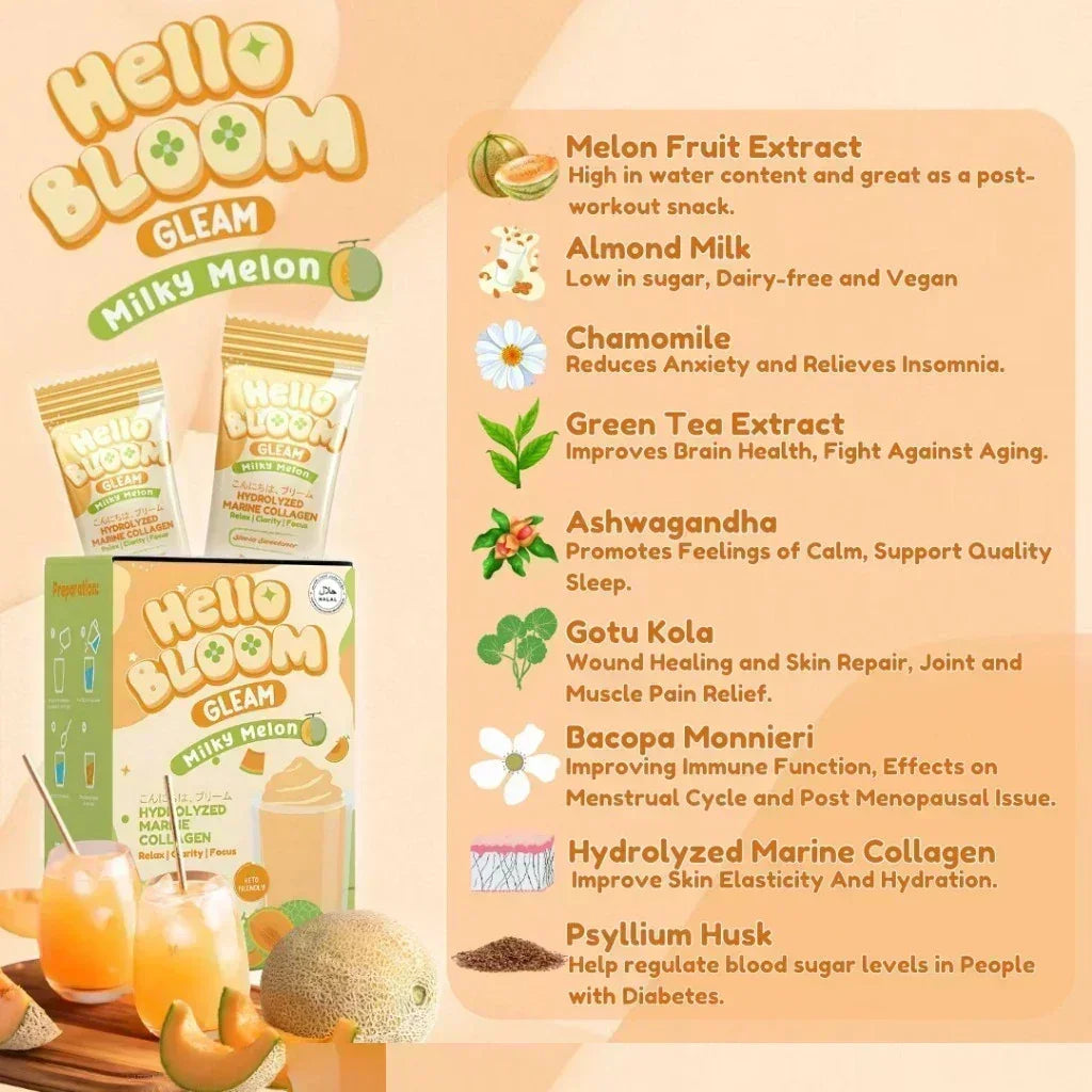 Hello Bloom Gleam Milky Melon Juice Drink - 180g