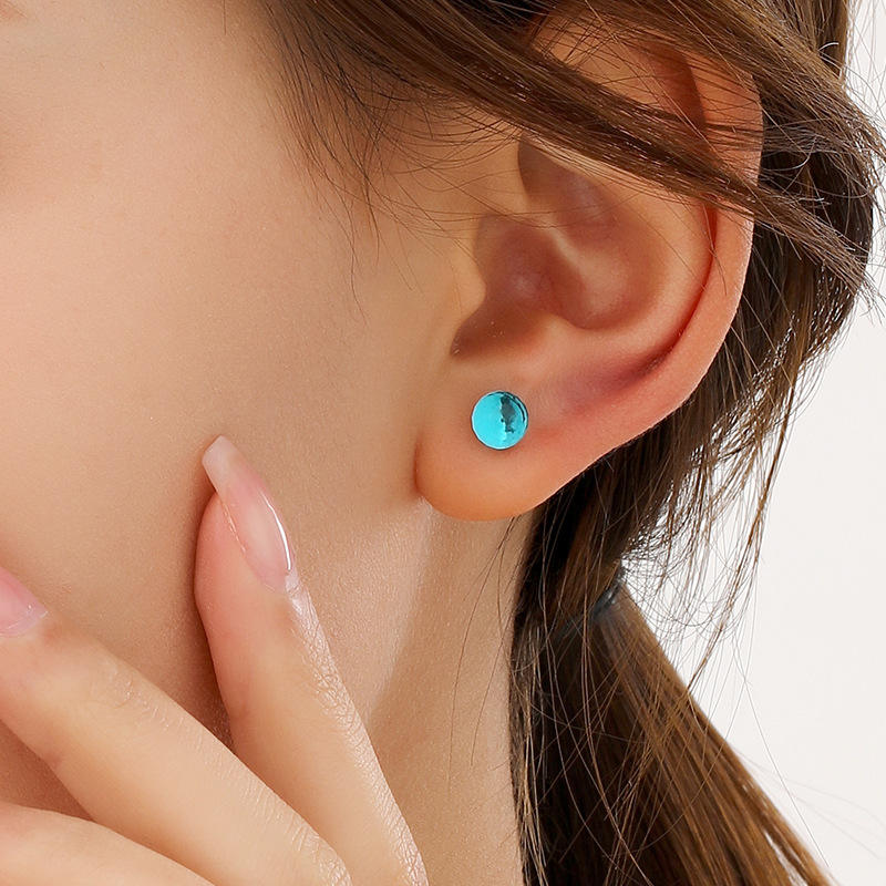 Golden Stainless Steel Colorful Zircon Stud Earrings - 123