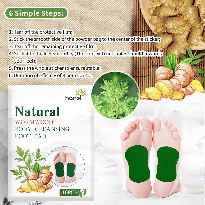 لاصقات القدم الطبيعية من "هاني" (Hanei) بخلاصة الشيح لتنقية الجسم - 10 قطع