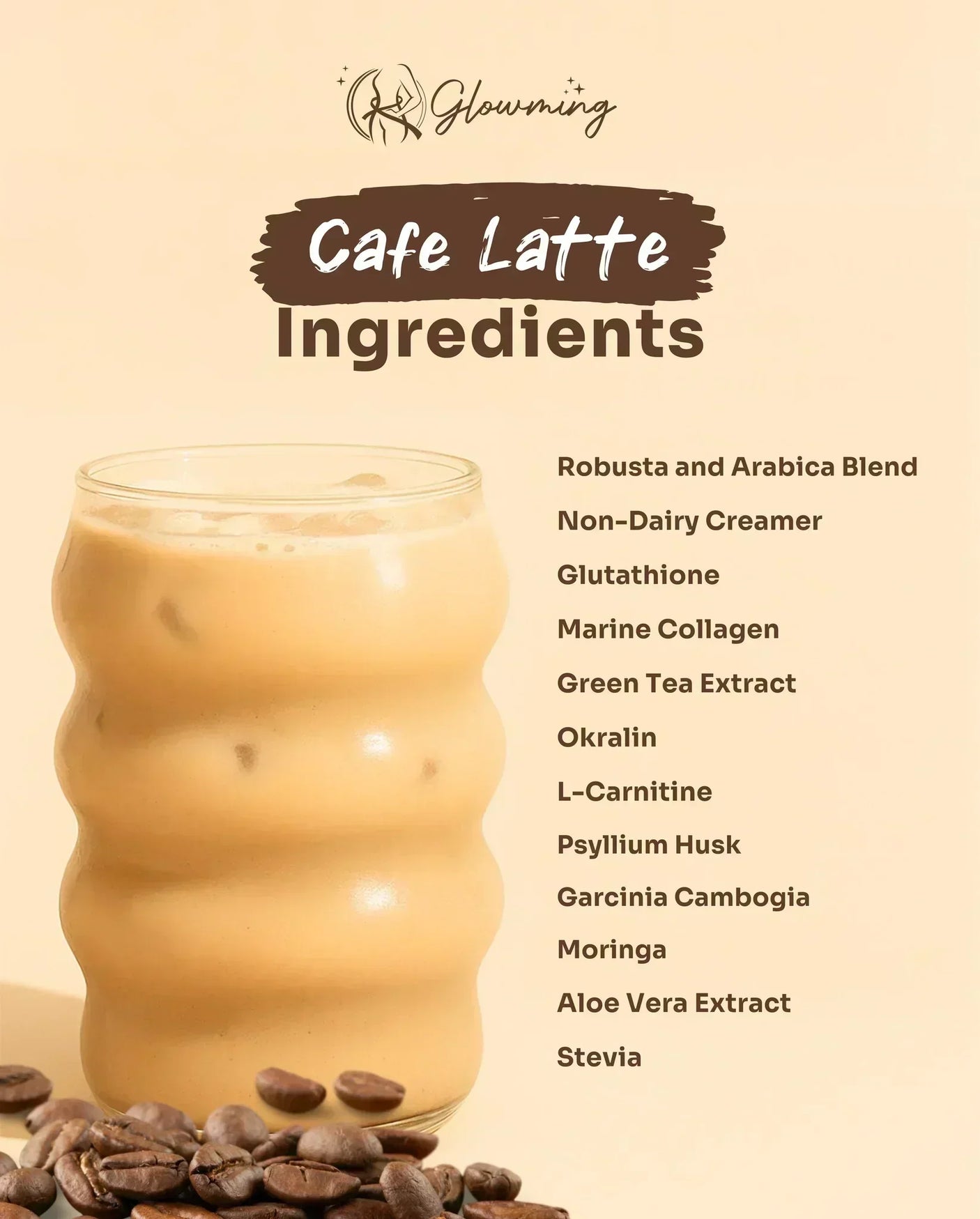 Glowming Cafe Latte Coffee Powder Drink Mix - 10 Sachets x 20g