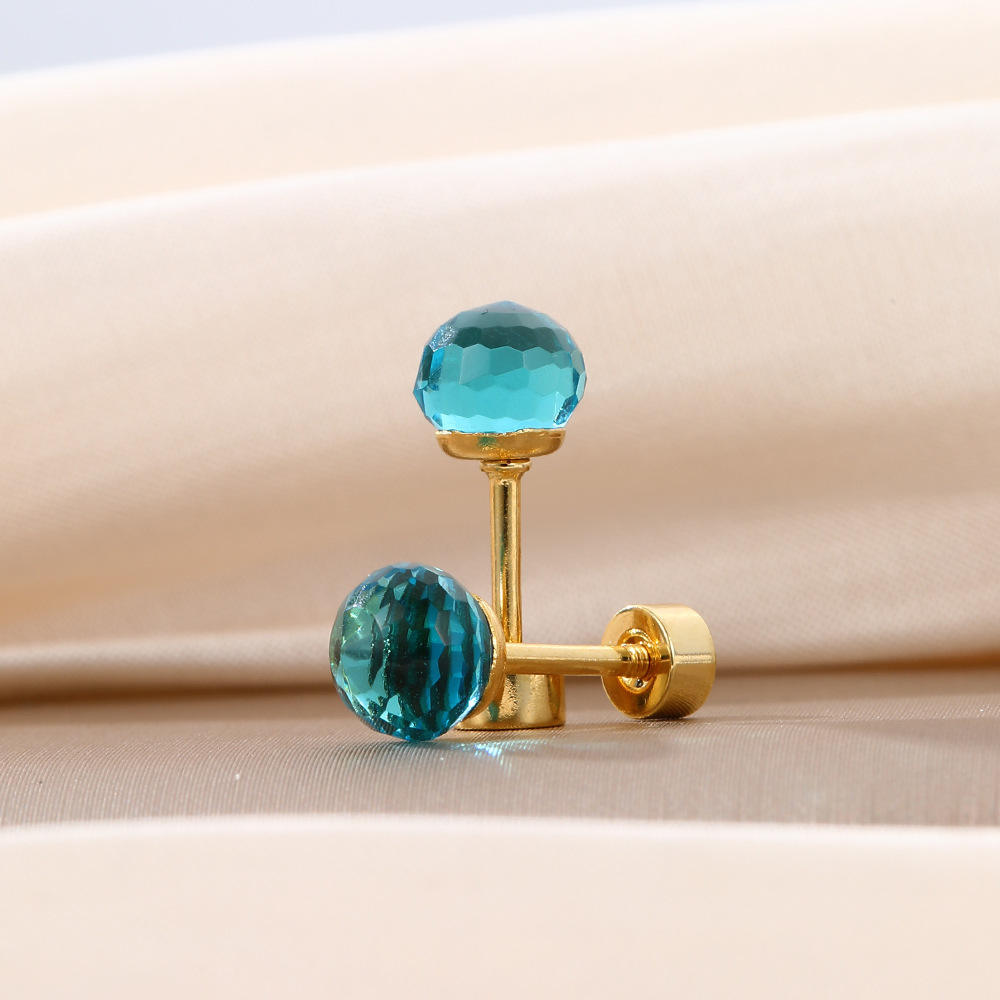 Golden Stainless Steel Colorful Zircon Stud Earrings - 123