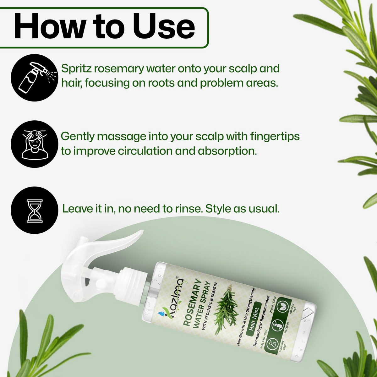Kazima Rosemary Water Spray Hair Mist - 200ml