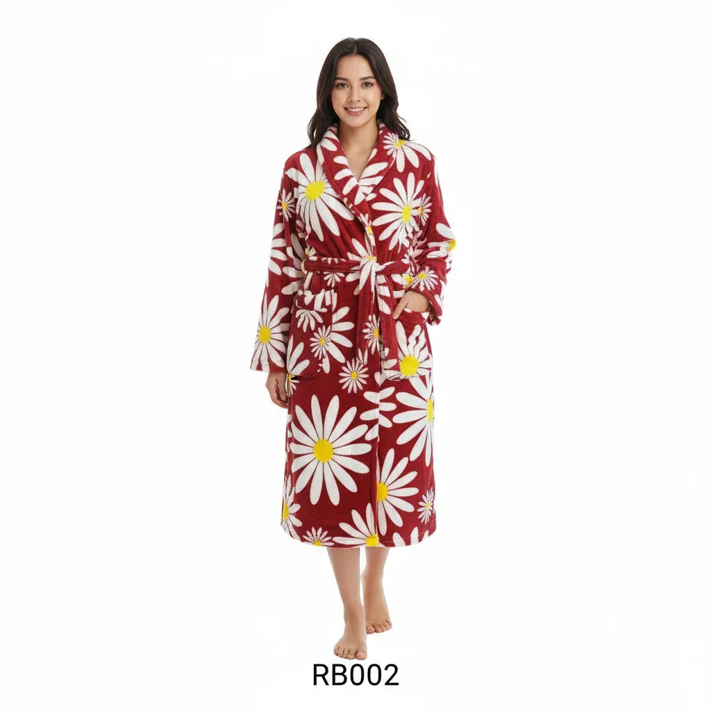 Long Sleeves Comfortable Flannel Bathrobe Coral Fleece