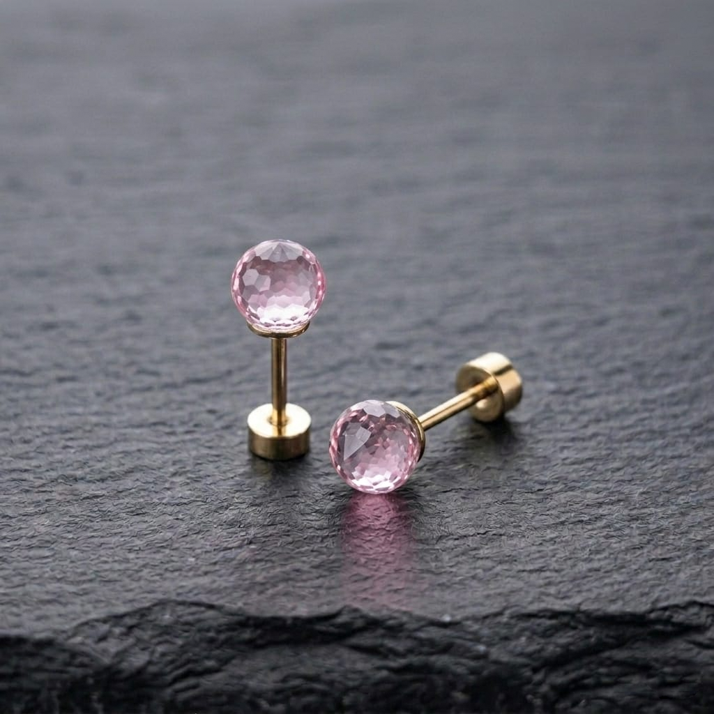 Golden Stainless Steel Colorful Zircon Stud Earrings - 123