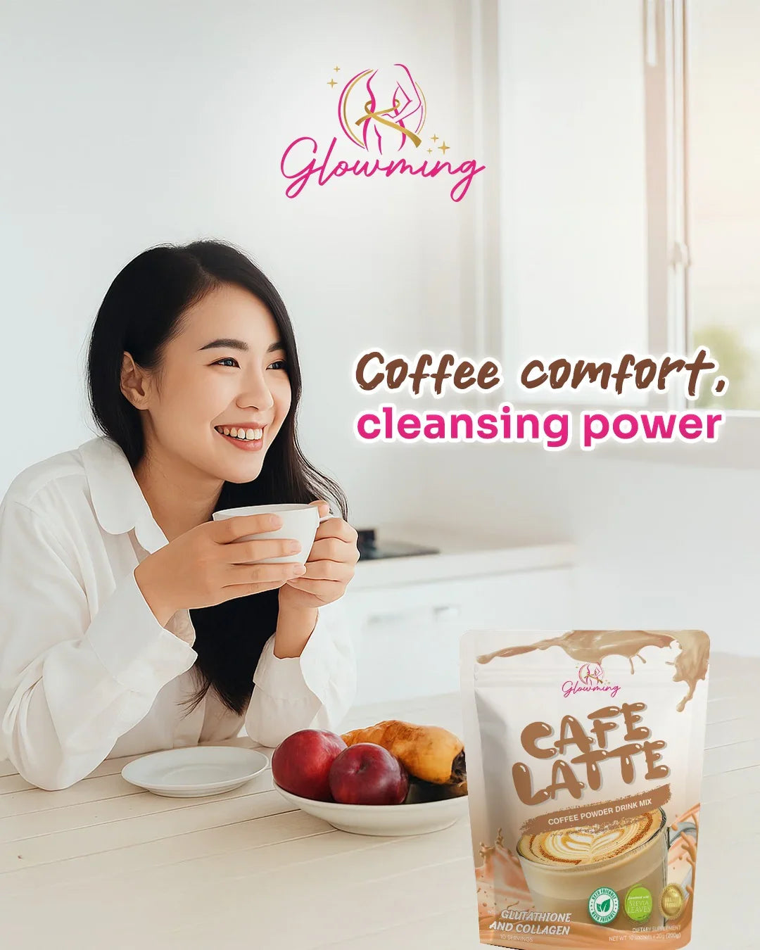 Glowming Cafe Latte Coffee Powder Drink Mix - 10 Sachets x 20g
