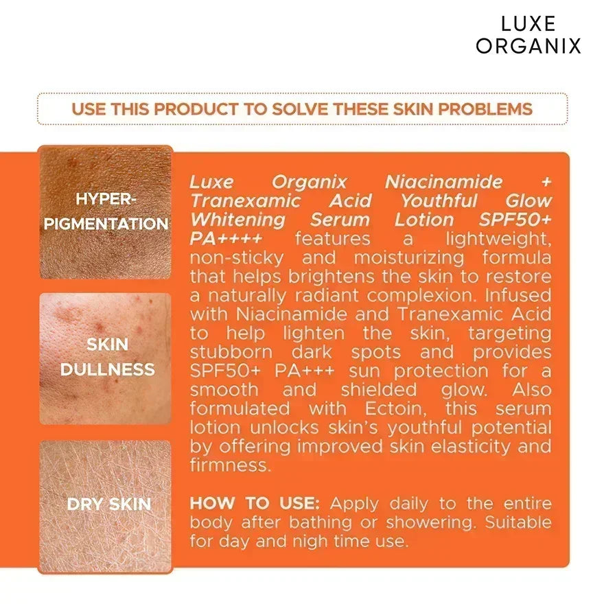 Luxe Organix Niacinamide + Tranexamic Acid Youthful Glow Serum Lotion - 200ml