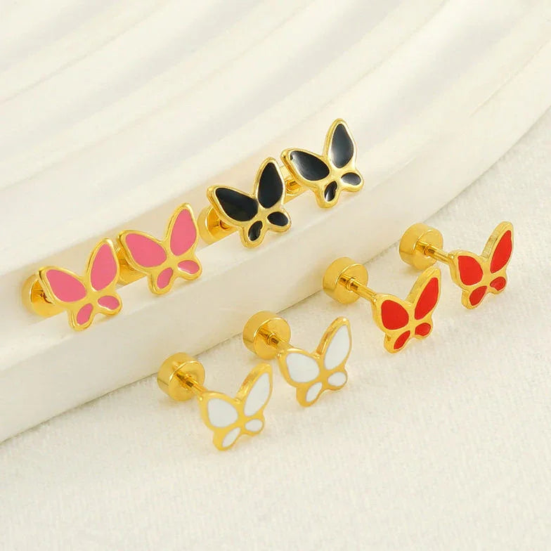 Golden Stainless Steel Butterfly Stud Earrings - 120