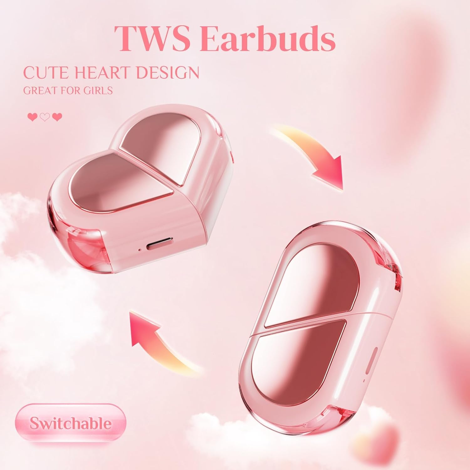 Love Heart Design Wireless Earbuds - 01
