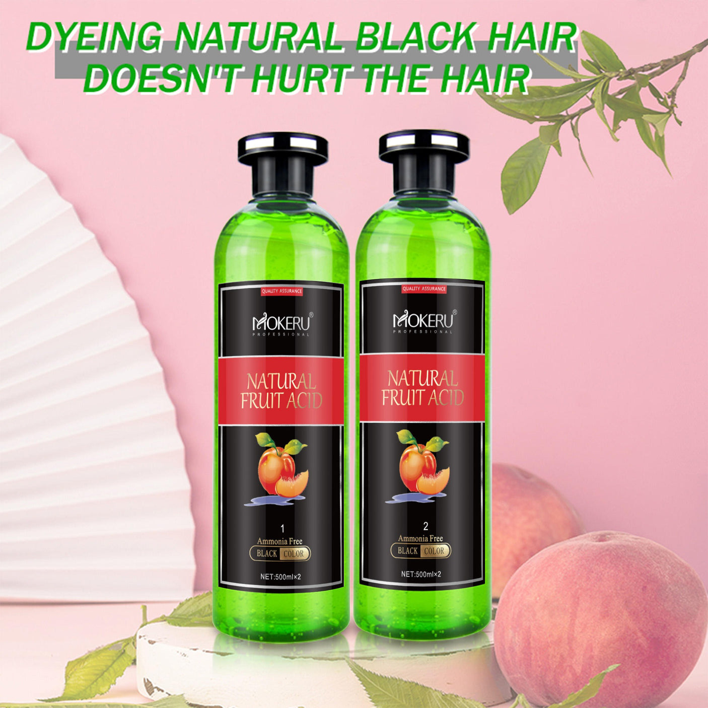 Mokeru Professional Natural Fruit Acid Hair Dye - 500ml × 2 Pcs (Black)