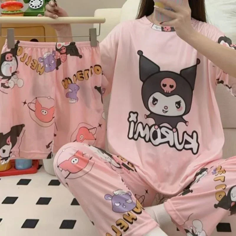 Women's Korean Fashion Pajamas 3 Pcs Set - 909#