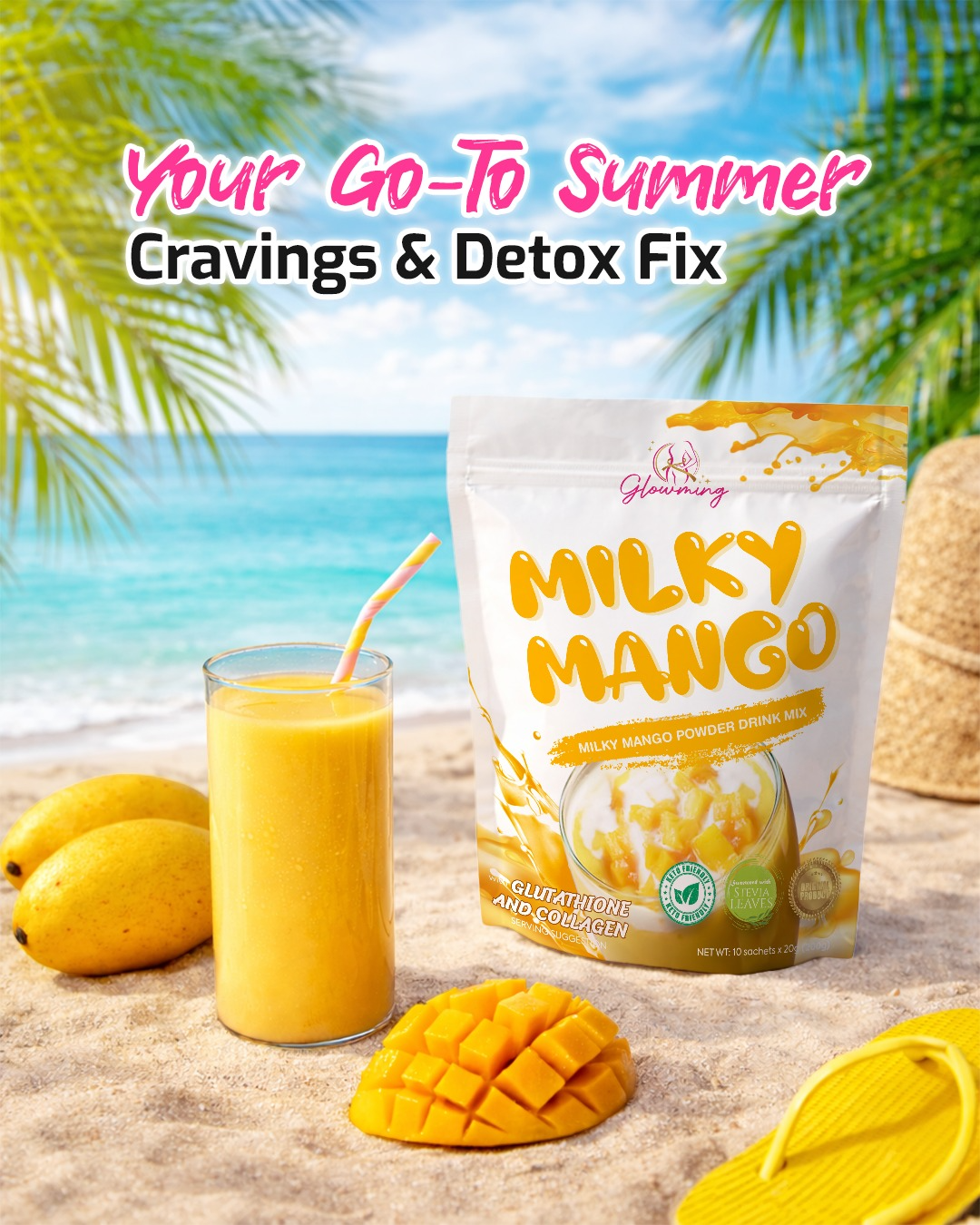 Glowming Milky Mango Powder Drink Mix - 10 Sachets × 20g