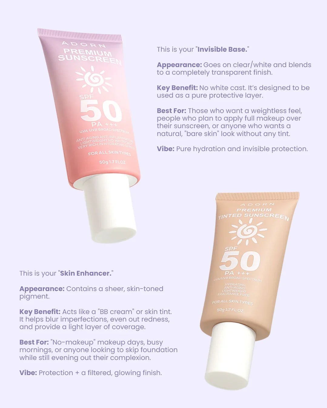 Adorn Premium Sunscreen SPF 50 PA+++ - 50g