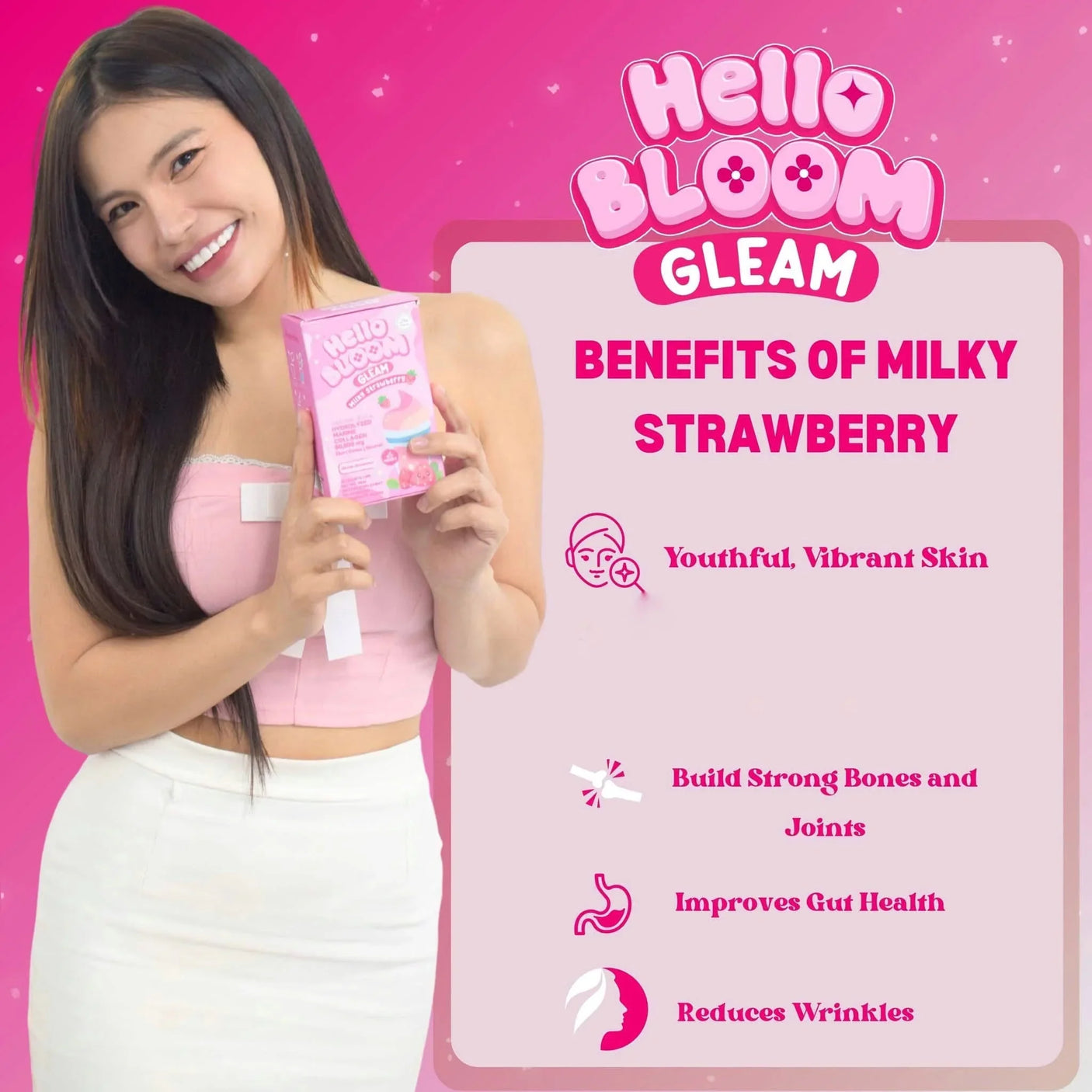 Hello Bloom Gleam Milky Strawberry Juice Drink - 10s × 18g (180g)