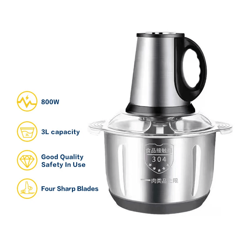 Food Processor Stainless Steel Meat Blender Food Chopper - 3L