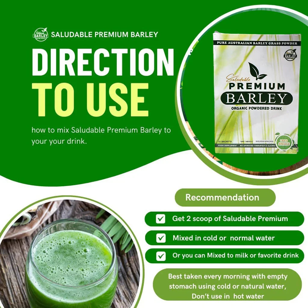 مشروب الشعير المجفف العضوي المجفف Saludable Premium Barley Premium - 3 جرام × 10 أكياس