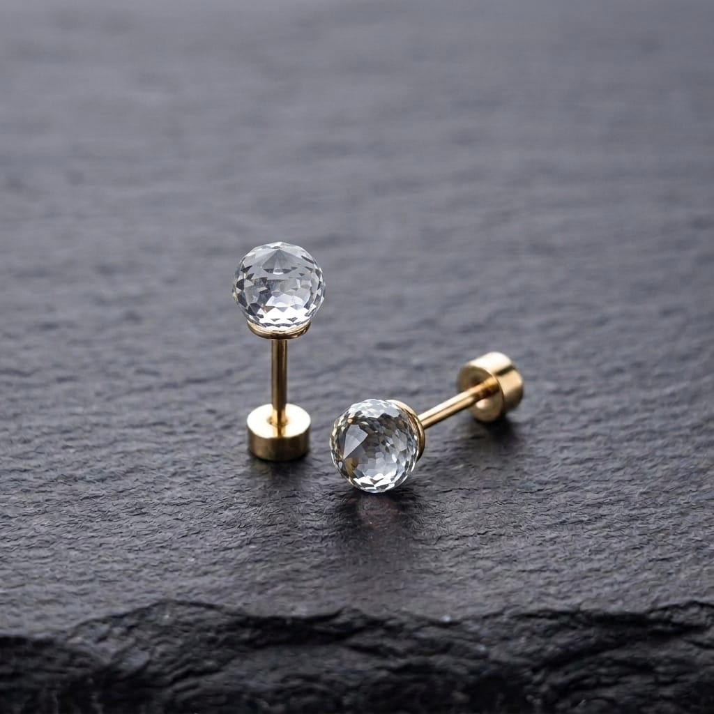 Golden Stainless Steel Colorful Zircon Stud Earrings - 123