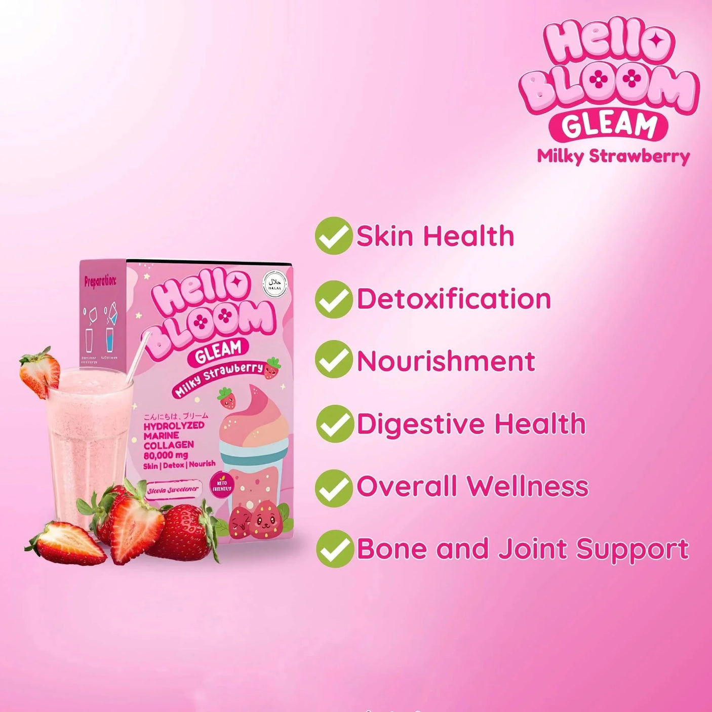Hello Bloom Gleam Milky Strawberry Juice Drink - 10s × 18g (180g)