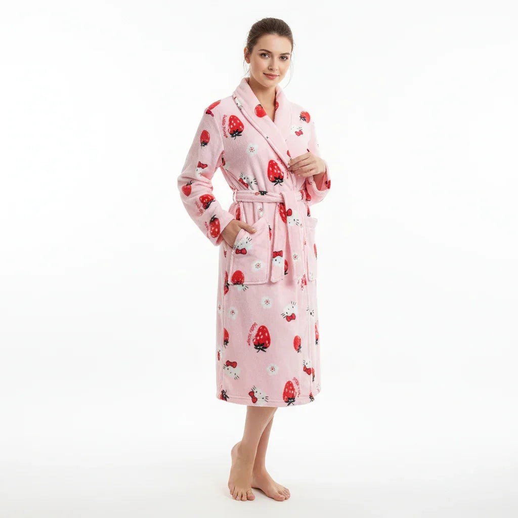 Long Sleeves Comfortable Flannel Bathrobe Coral Fleece