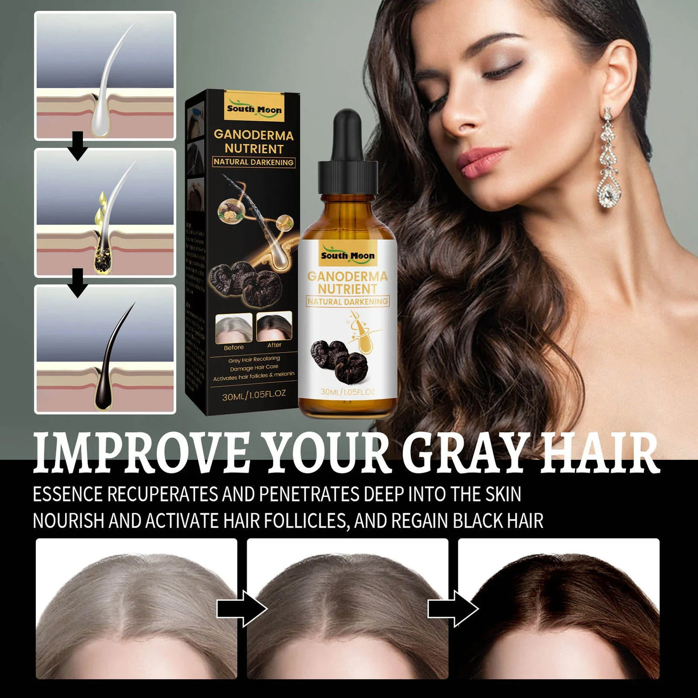 South Moon Ganoderma Nutrient Anti-Greying Hair Serum - 30ml