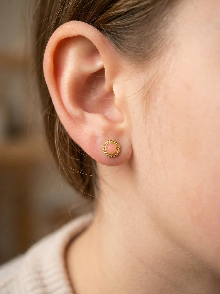 Golden Stainless Steel Stud Earings - 115