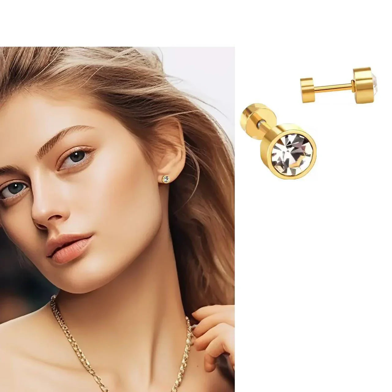 Golden Stainless Steel Stud Earings - 113