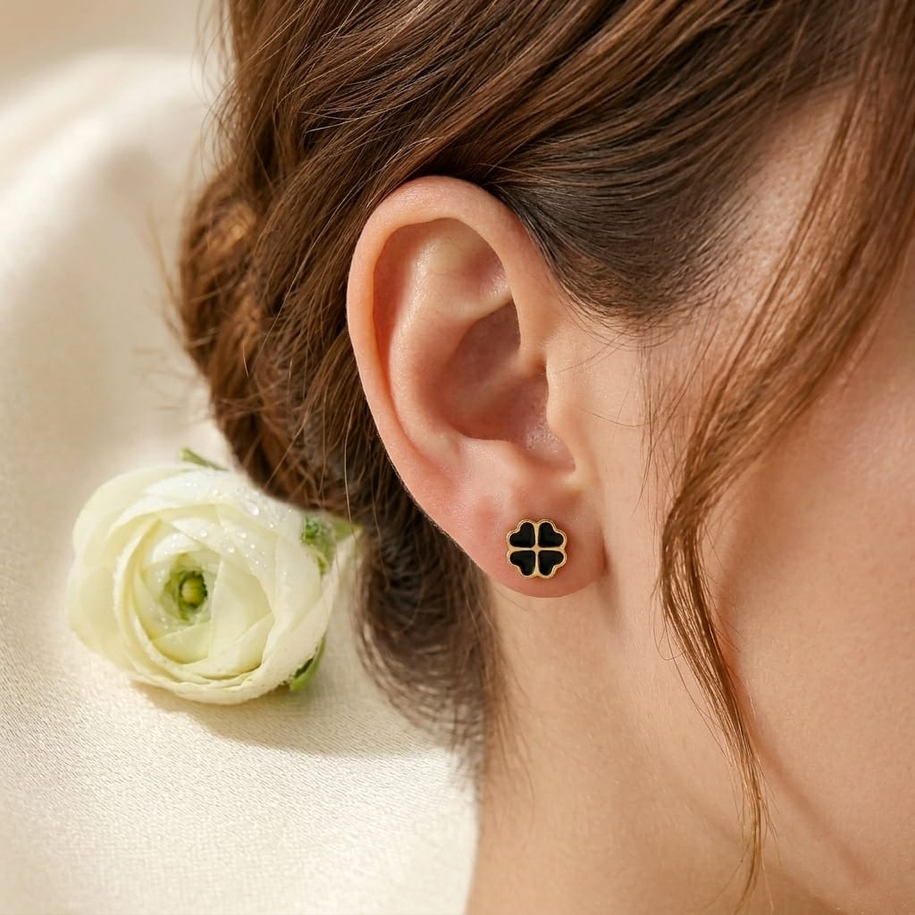 Golden Stainless Steel Zircon Stud Earrings - 124