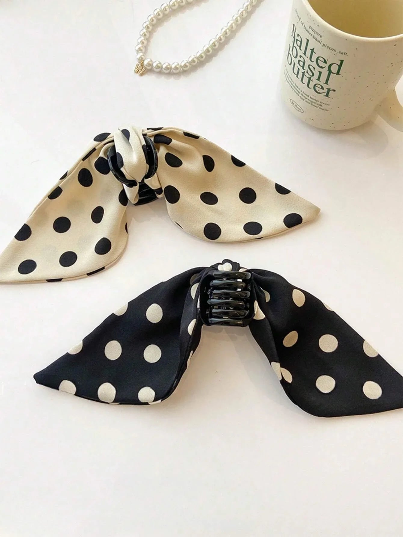 Vintage Classic Polka Dot Bow Hair Claw Clip 2pcs