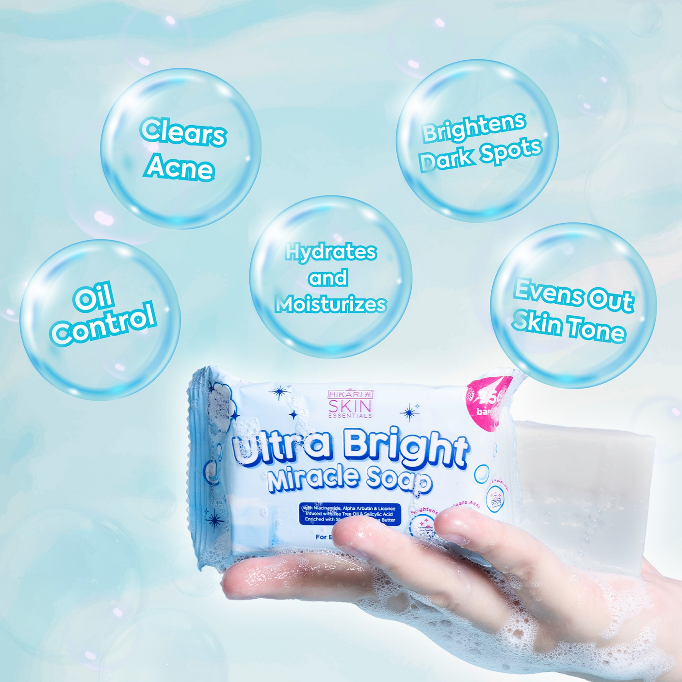 Hikari Skin Essentials Ultra Bright Miracle Soap - 5 Bars × 75g