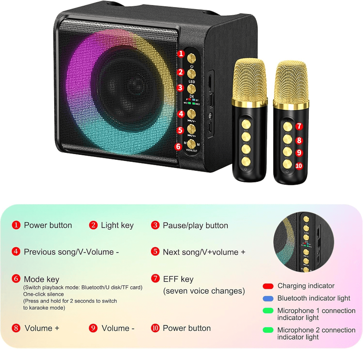 Powerful Bass Boost Portable Karaoke Speaker With Two Microphone T-203