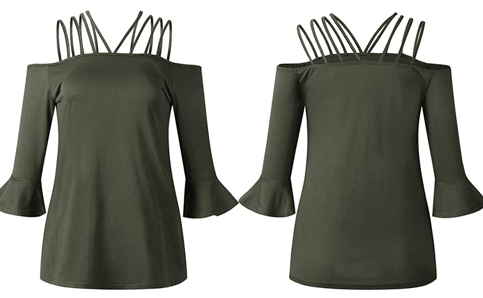 Womens Spaghetti Straps Cold Shoulder Shirts Casual Half Sleeve Tops - Y231