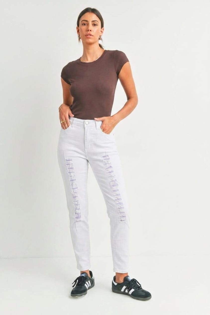 Women's Fashion White Very Light Ripped Jeans #7082