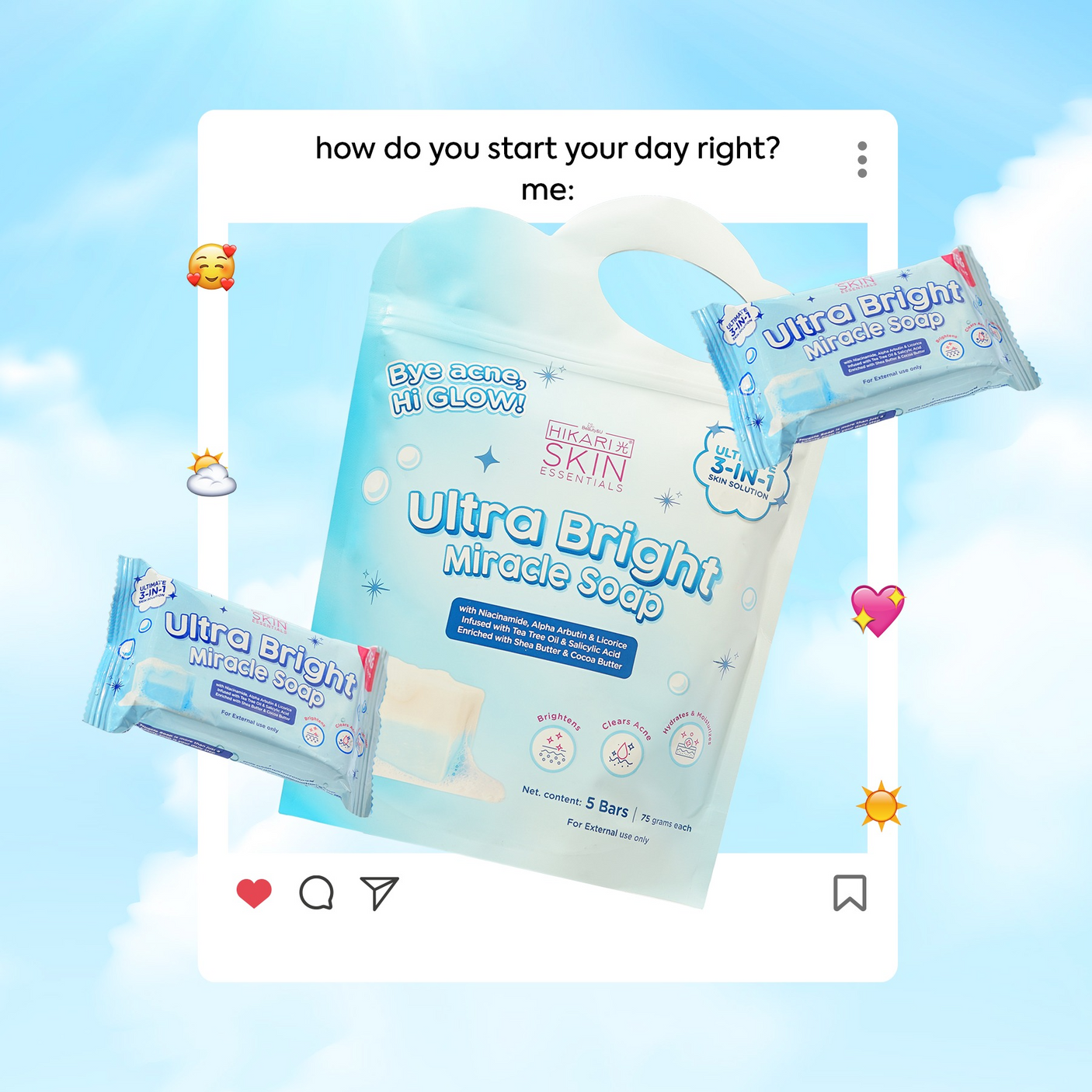 Hikari Skin Essentials Ultra Bright Miracle Soap - 5 Bars × 75g