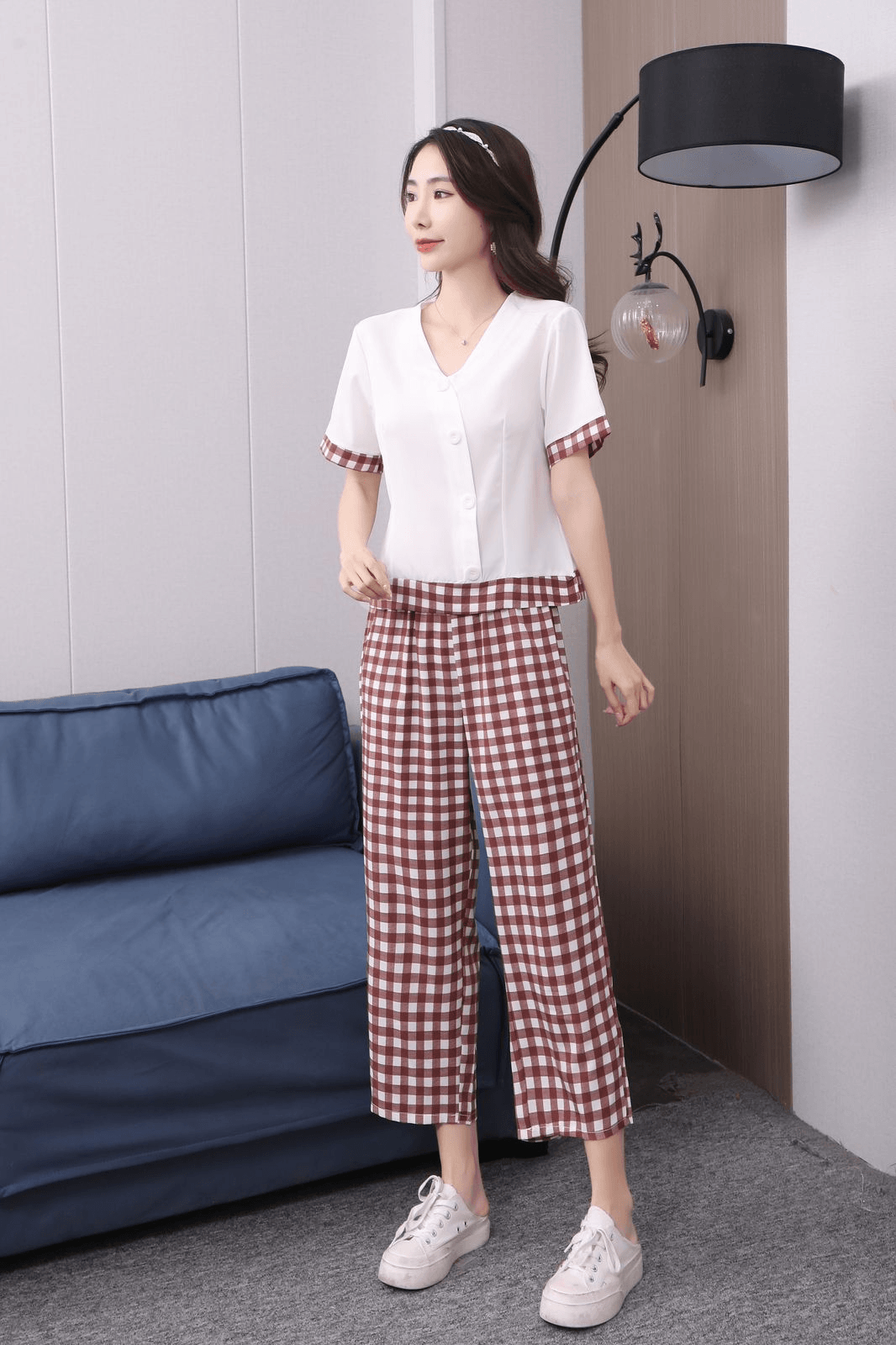 طقم بيجامات نسائية كاجوال على الطراز الكوري مكون من قطعتين - 9037#