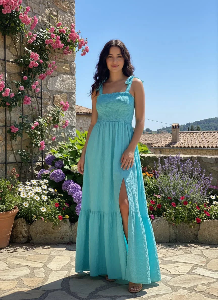 Women's Spring & Split Tie Sleeveless Maxi Dress