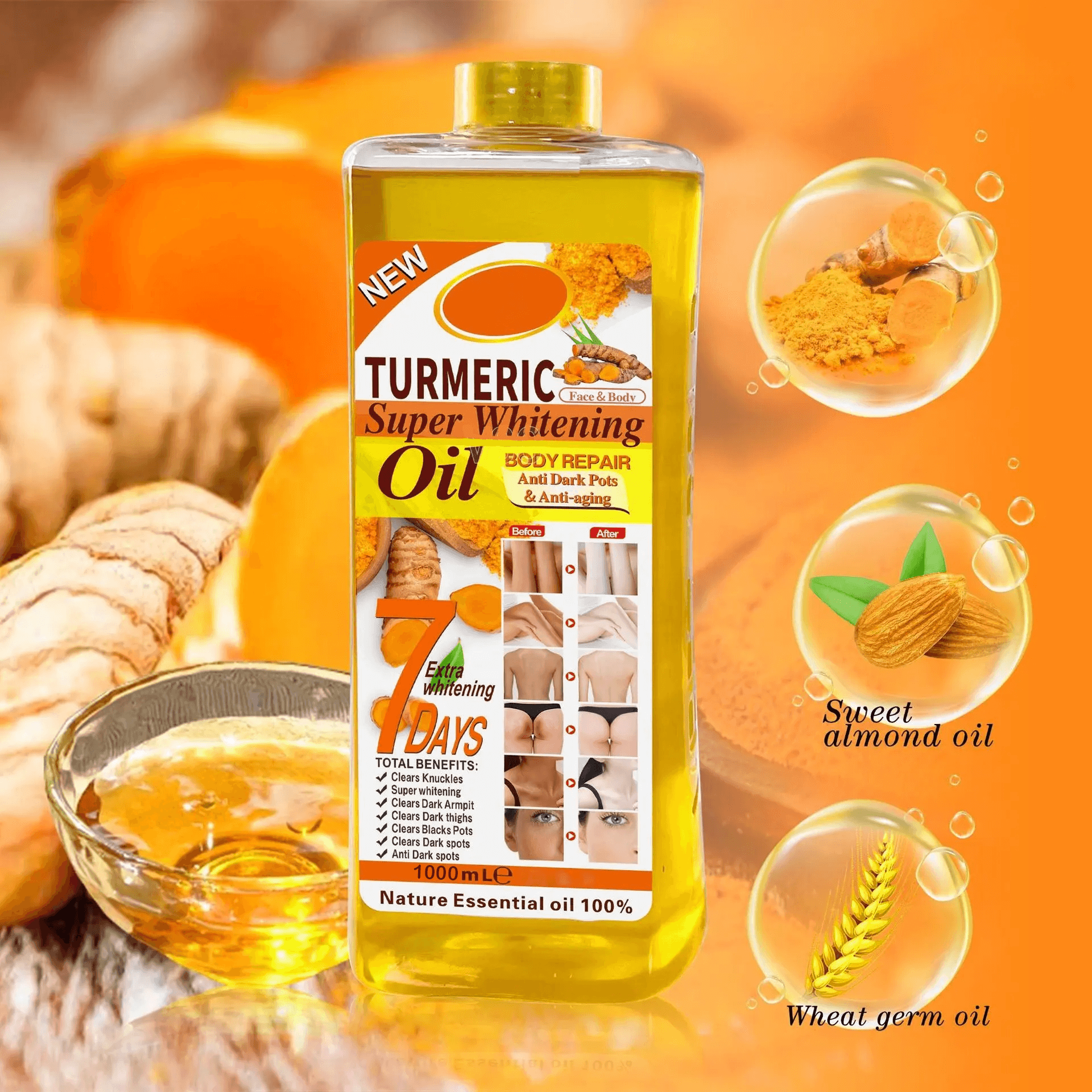 Gold Turmeric Super Brightening Body Repair Oil - 1000ml