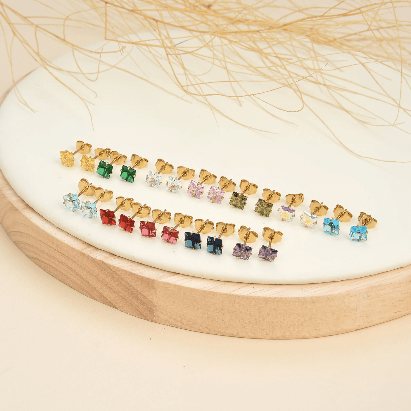 Golden Stainless Steel Stud Earings - 097