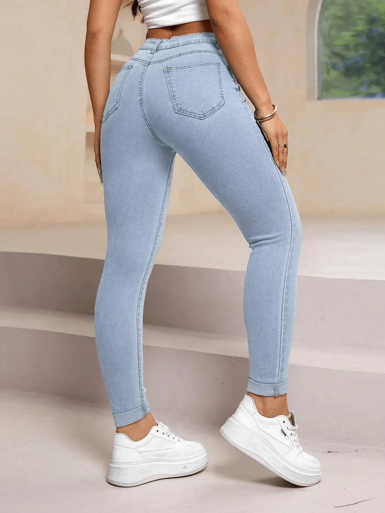 Women Fashion Casual Jeans High Waist Multi Button Design - #4179