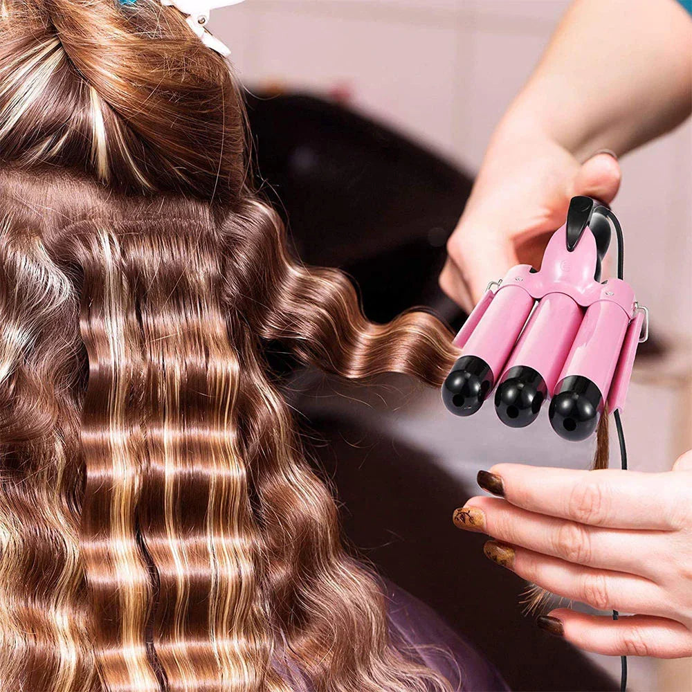 مكواة تجعيد الشعر بثلاثة براميل من BaByverse Keratin BA-449