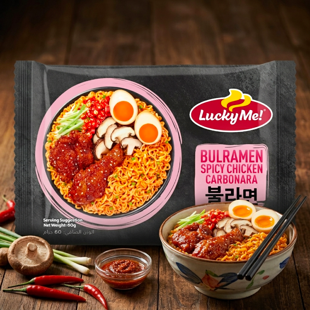 Lucky Me Bulramen Spicy Chicken Carbonara Stir-Fried Noodles - 60g