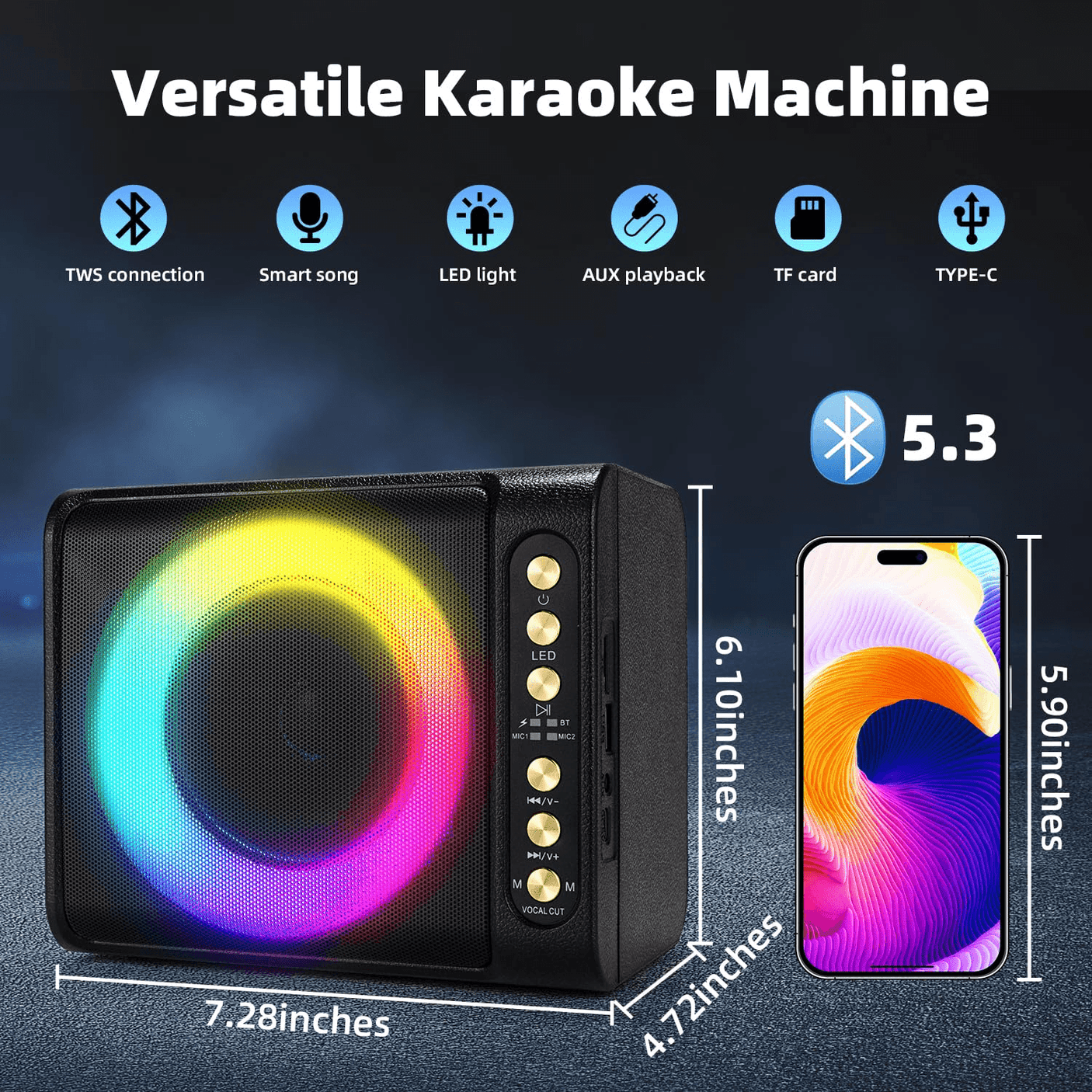 Powerful Bass Boost Portable Karaoke Speaker With Two Microphone T-203
