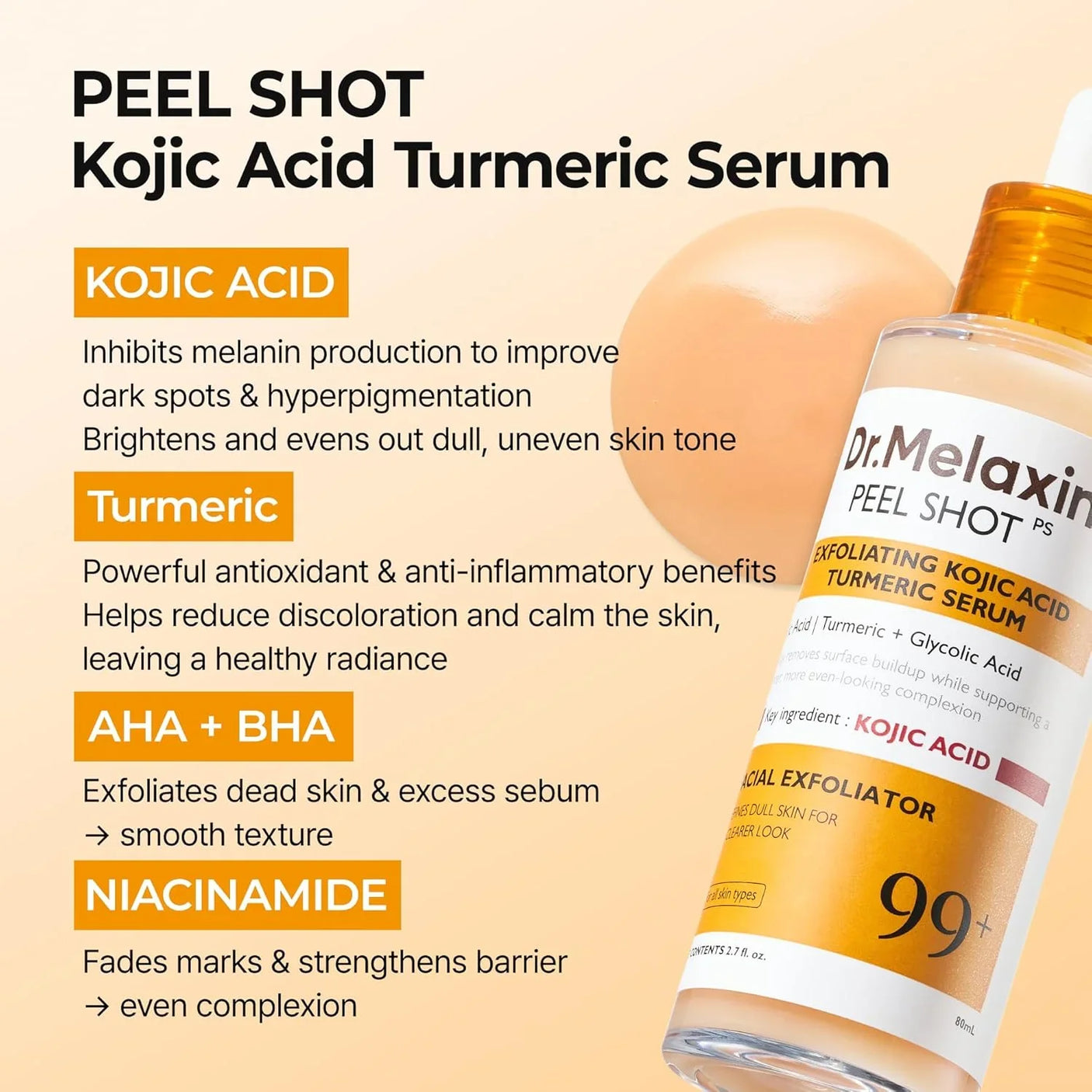 Dr.Melaxin Peel Shot Exfoliating Kojic Acid Turmeric Serum - 80ml