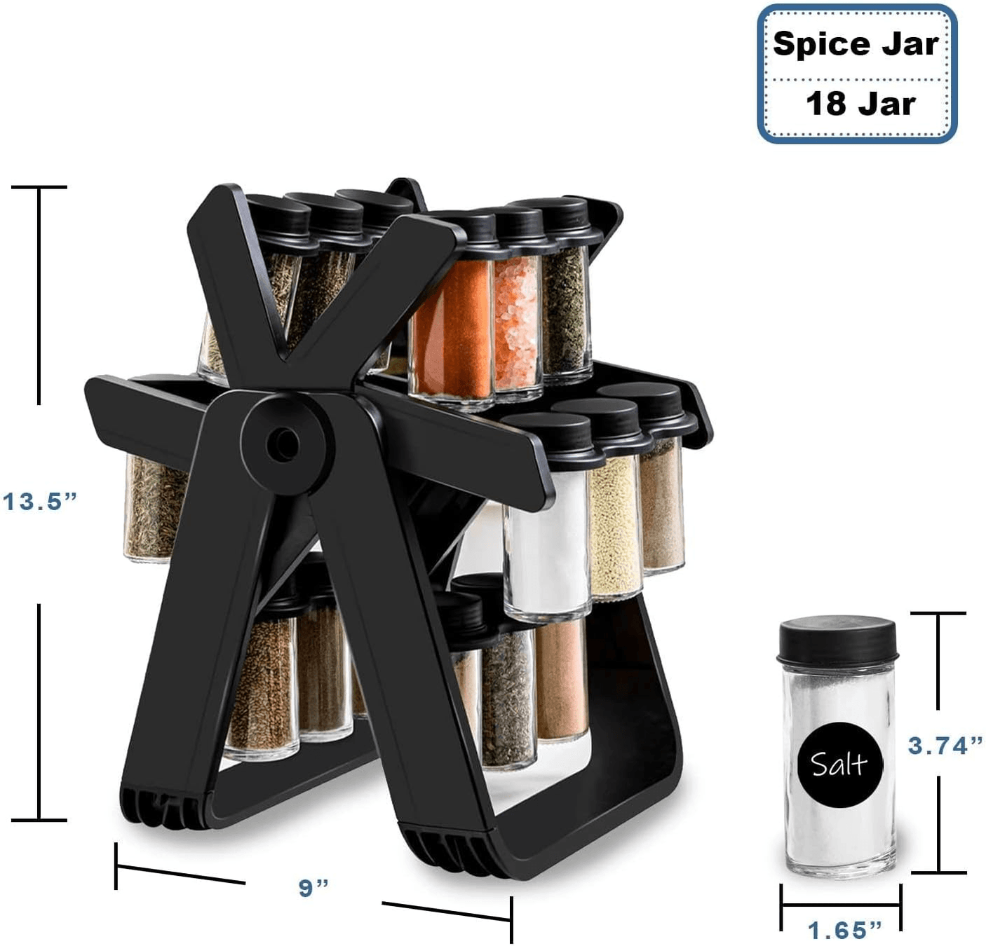 Convenient 18 Jar Rotating Spice Rack Organizer
