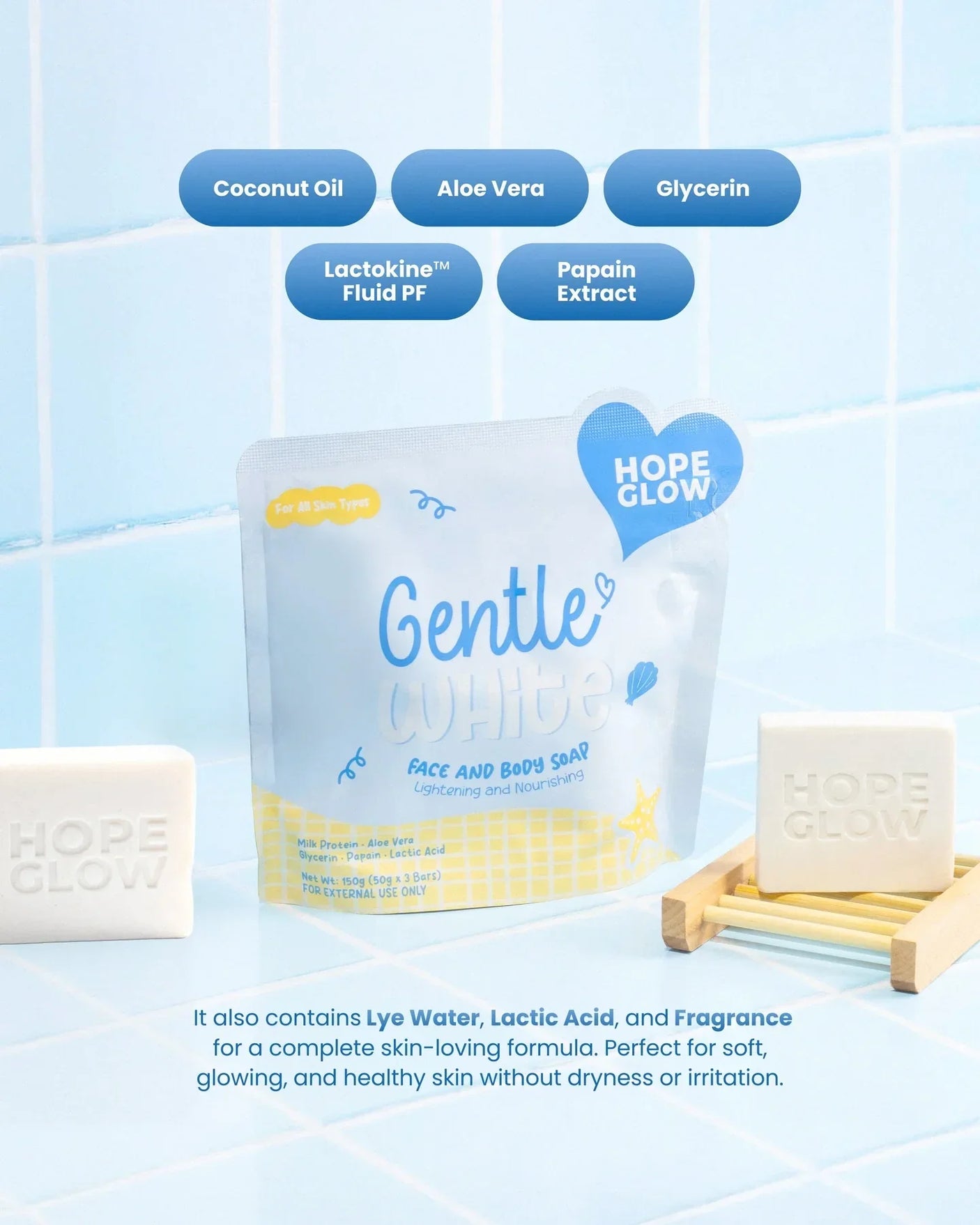 Luna Aura Hope Glow Gentle White Soap - 50g x 3 Bars