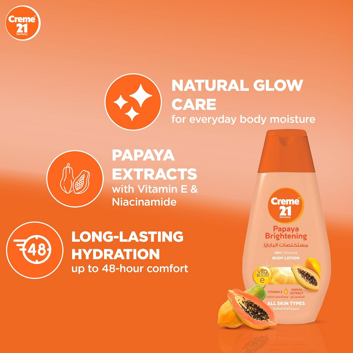 Creme 21 Papaya Brightening 48H Moisture Body Lotion - 400ml