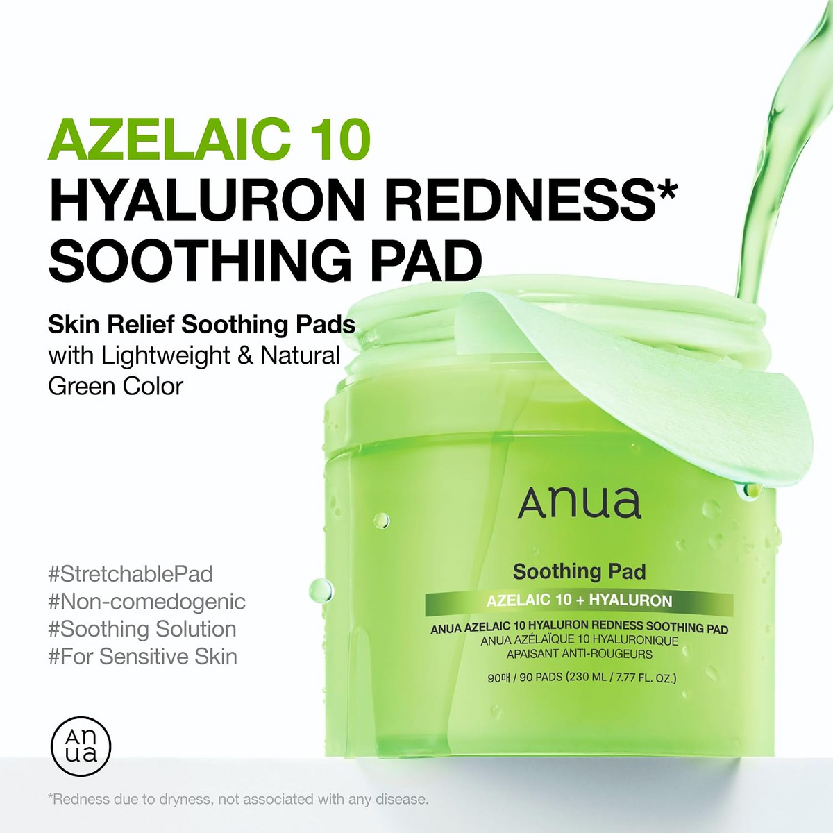 Anua Azelaic 10 Hyaluron Redness Soothing Pad - 90 Pads (230ml)